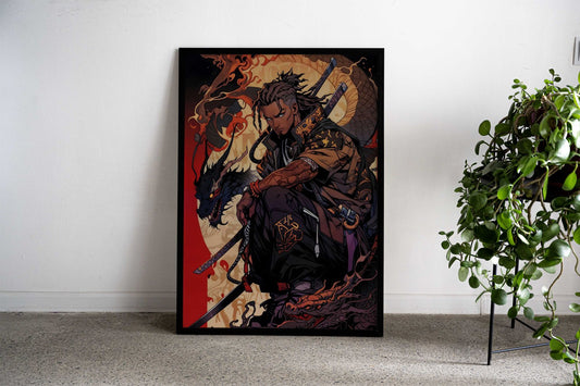 Samurai with adragon Art Asian Style Poster | Wall Art for Home & Office | High-Quality Print - High-Quality Visual Display