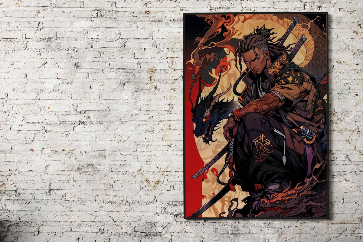 Samurai with adragon Art Asian Style Poster | Wall Art for Home & Office | High-Quality Print - High-Quality Visual Display