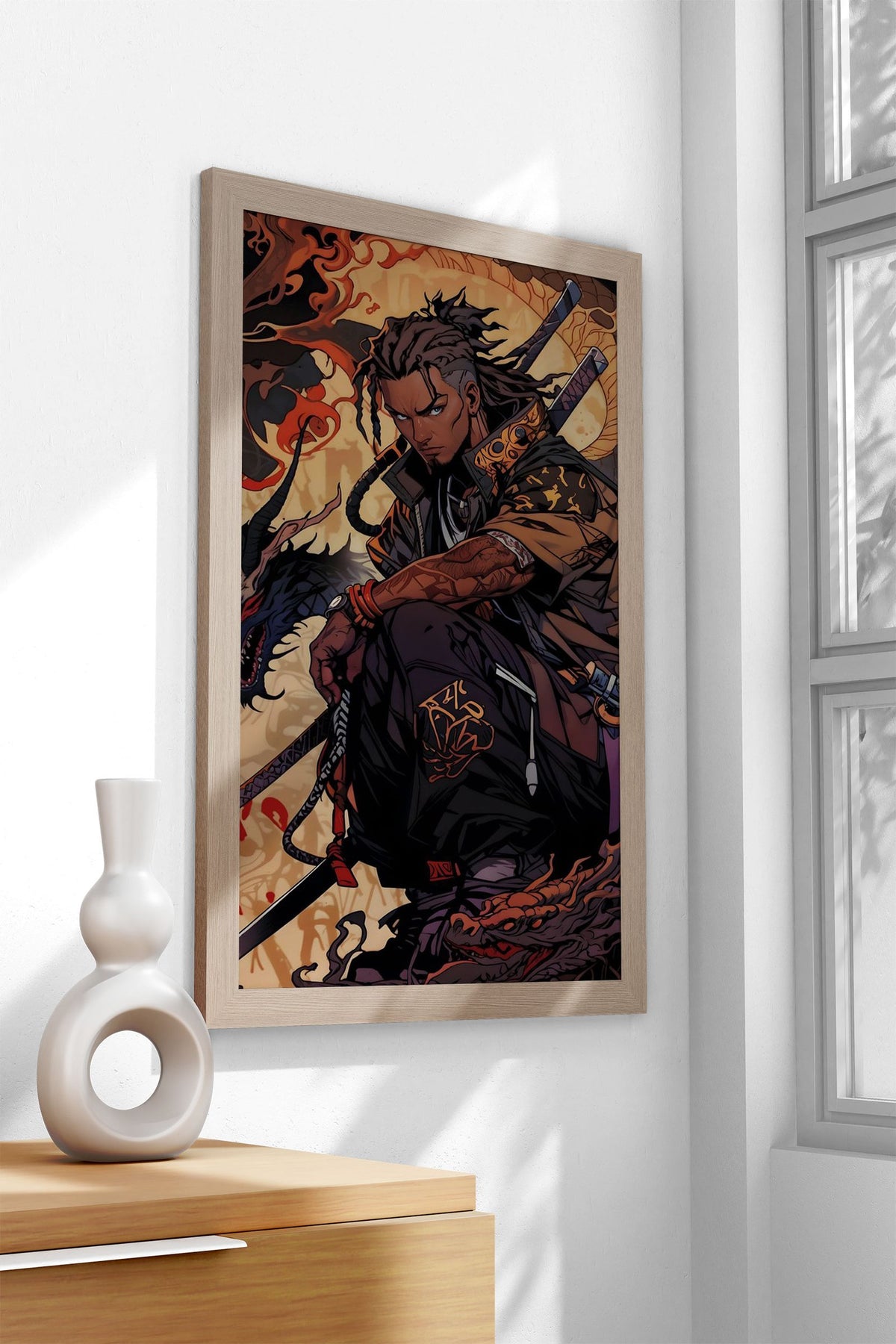 Samurai with adragon Art Asian Style Poster | Wall Art for Home & Office | High-Quality Print - High-Quality Visual Display