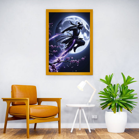 Samurai with full moon Asian Style Poster | Wall Art for Home & Office | High-Quality Print - High-Quality Visual Display