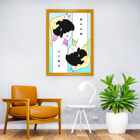 Short Hair and Her Kitten Asian Style Poster | Wall Art for Home & Office | High-Quality Print - High-Quality Visual Display