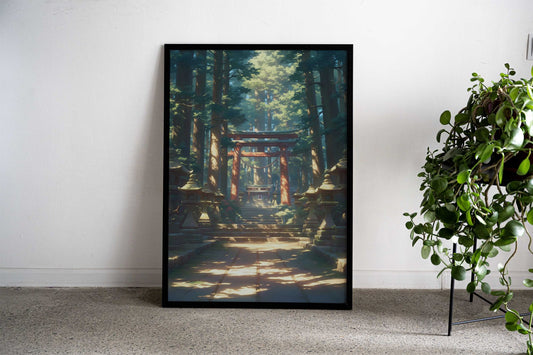 Shrine in Sunlit Forest Asian Style Poster | Wall Art for Home & Office | High-Quality Print - High-Quality Visual Display