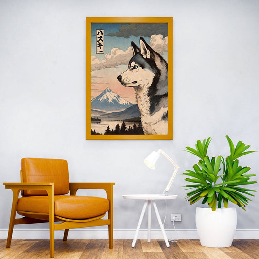 Siberian Husky Woodblock Asian Style Poster | Wall Art for Home & Office | High-Quality Print - High-Quality Visual Display