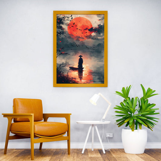 Silhouette at Sunset Asian Style Poster | Wall Art for Home & Office | High-Quality Print - High-Quality Premium Wall Art Decor Sticker