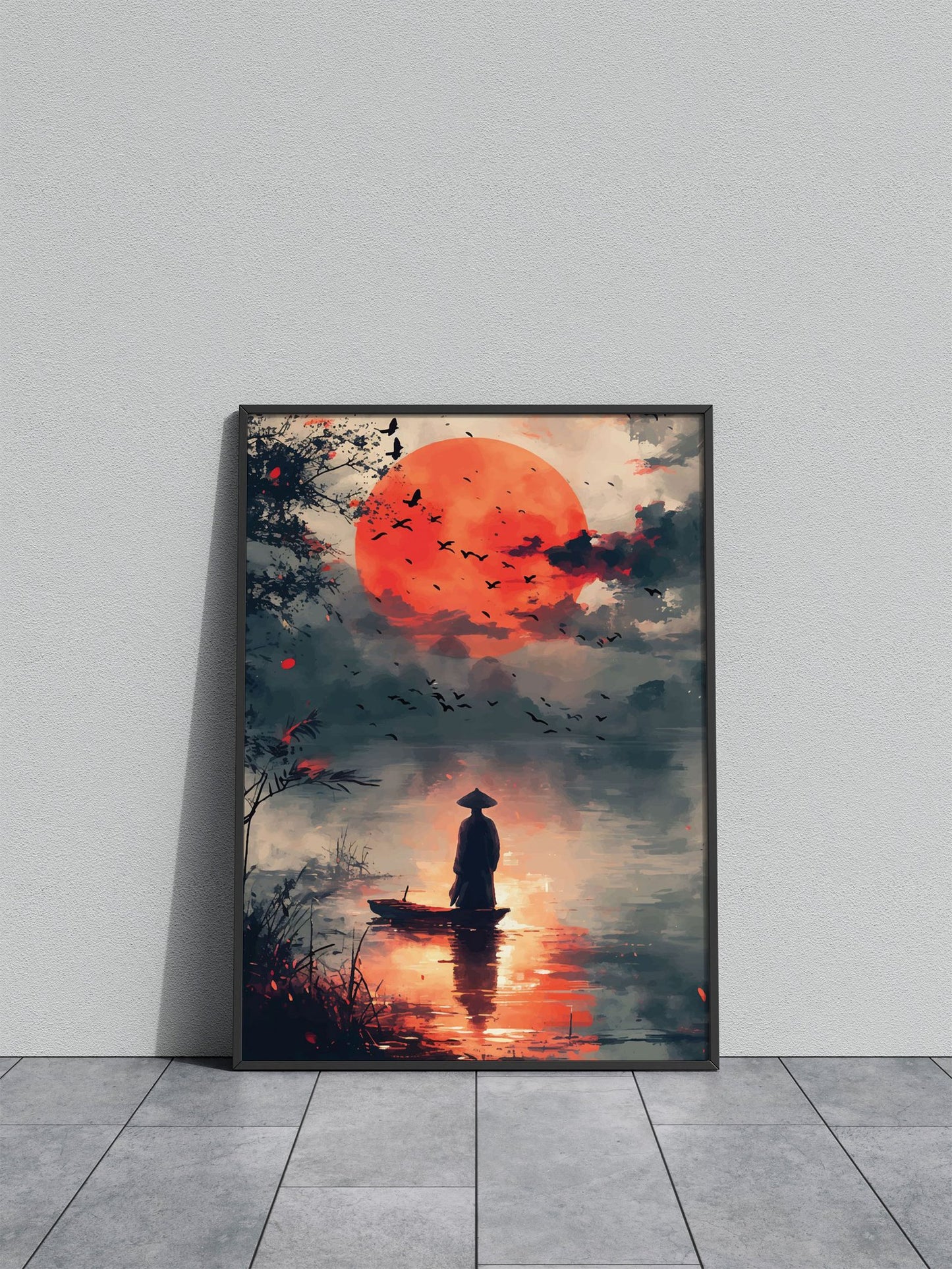 Silhouette at Sunset Asian Style Poster | Wall Art for Home & Office | High-Quality Print - High-Quality Premium Wall Art Decor Sticker