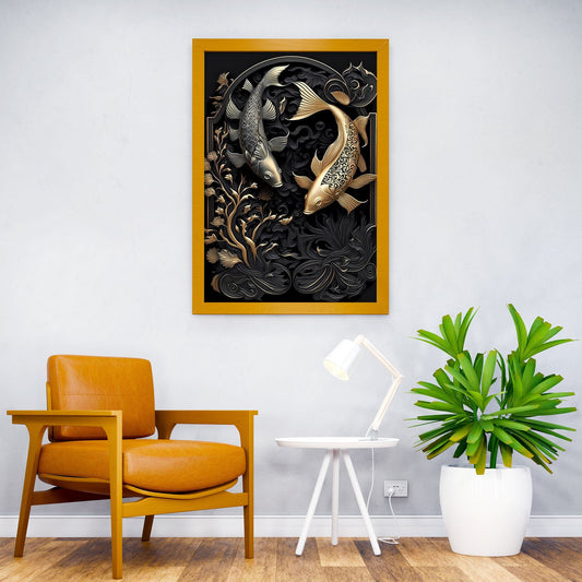 Silver Golden Japan Fish Asian Style Poster | Wall Art for Home & Office | High-Quality Print - High-Quality Visual Display
