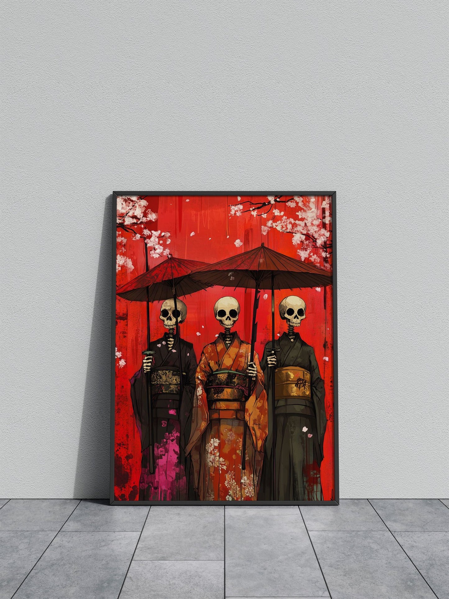 Skeletal Geishas Asian Style Poster | Wall Art for Home & Office | High-Quality Print - High-Quality Visual Display