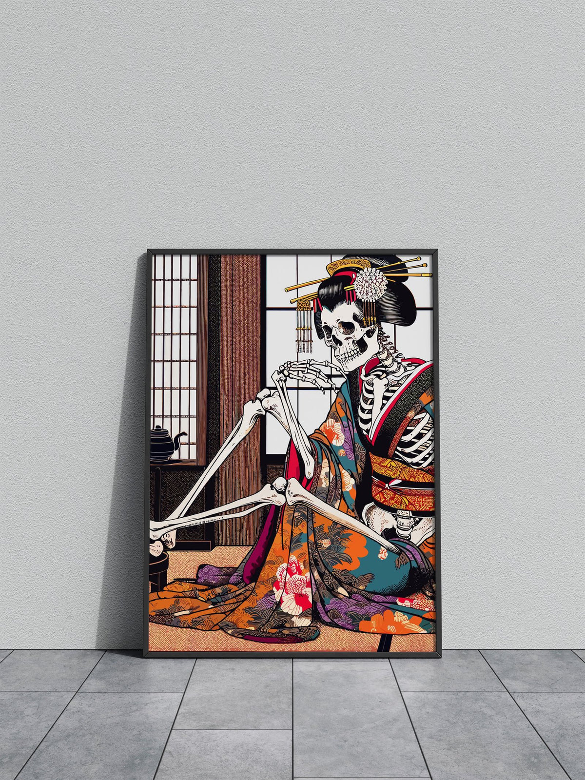 Skeleton Geisha Asian Style Poster | Wall Art for Home & Office | High-Quality Print - High-Quality Visual Display