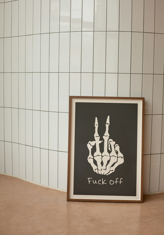 Fuck Off | Skeleton | Cream and Charcoal | Art Print - High-Quality Premium Wall Art Decor Sticker