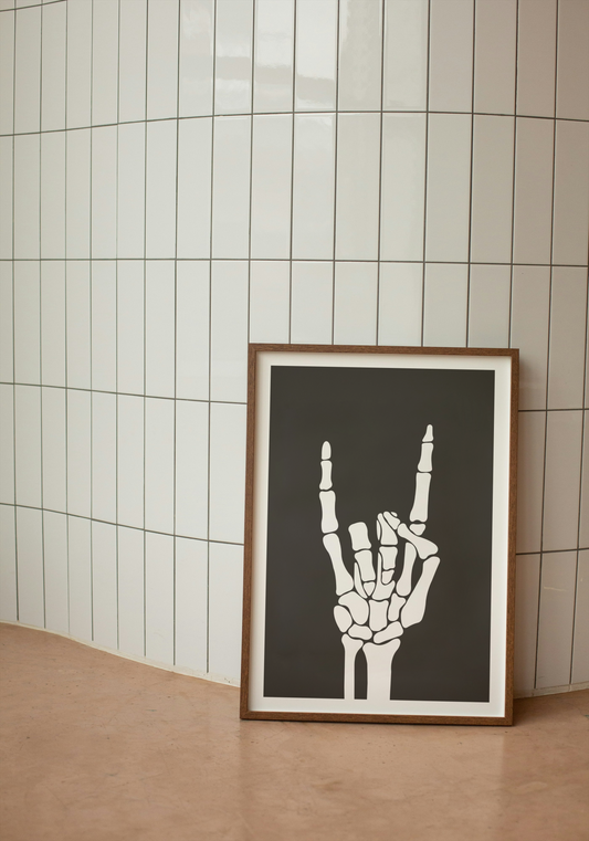 Skeleton Hand | White and Charcoal | Art Print - High-Quality Premium Wall Art Decor Sticker