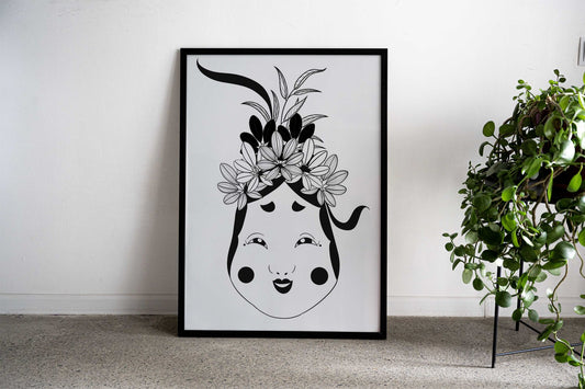Smiling floral Sumo mask Asian Style Poster | Wall Art for Home & Office | High-Quality Print - High-Quality Visual Display