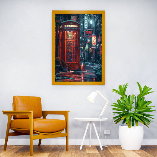 Snowy Japanese Street with Red Phone Booth Asian Style Poster | Wall Art for Home & Office | High-Quality Print - High-Quality Visual Display
