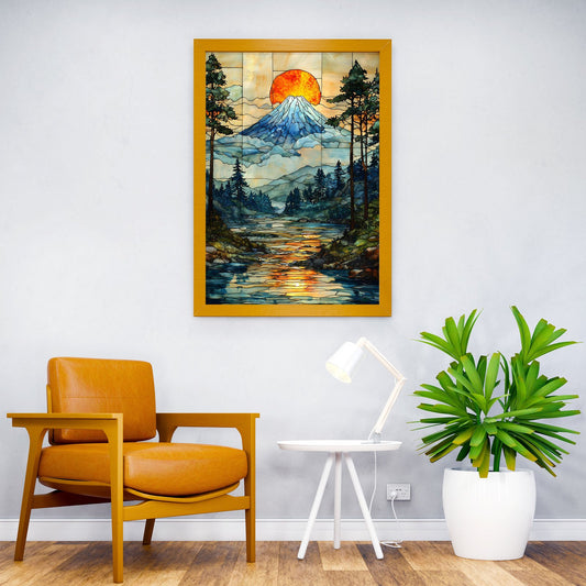 Stained Glass Mount Fuji Japan Asian Style Poster | Wall Art for Home & Office | High-Quality Print - High-Quality Visual Display