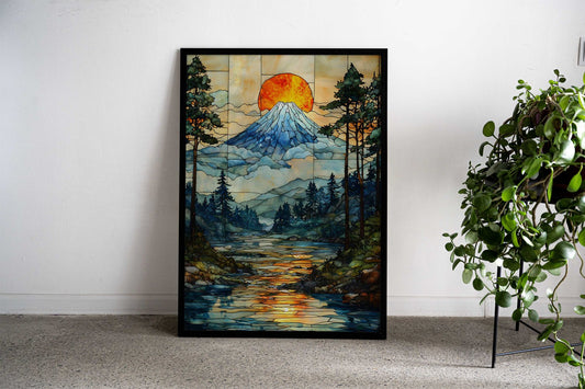 Stained Glass Mount Fuji Japan Asian Style Poster | Wall Art for Home & Office | High-Quality Print - High-Quality Visual Display