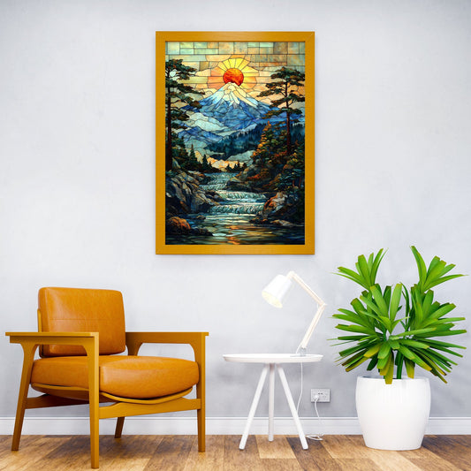 Stained Glass Mount Fuji Sunset Japan Asian Style Poster | Wall Art for Home & Office | High-Quality Print - High-Quality Visual Display