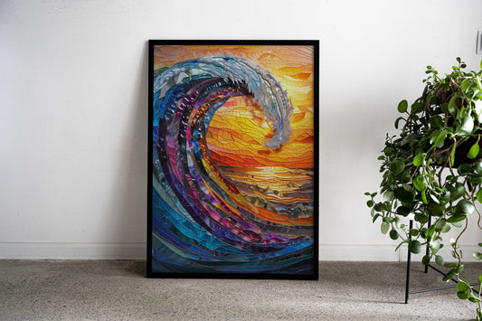 Stained glass Hokusai wave Asian Style Poster | Wall Art for Home & Office | High-Quality Print - High-Quality Visual Display