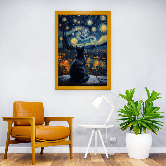 Starry Night Cat Landscape Asian Style Poster | Wall Art for Home & Office | High-Quality Print - High-Quality Visual Display