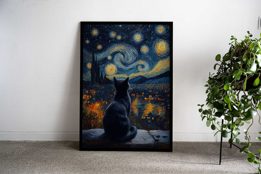 Starry Night Cat Landscape Asian Style Poster | Wall Art for Home & Office | High-Quality Print - High-Quality Visual Display