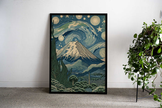 Starry Night Mount Fuji Asian Style Poster | Wall Art for Home & Office | High-Quality Print - High-Quality Visual Display