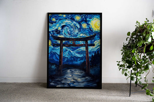 Starry Night Torii Gateway Asian Style Poster | Wall Art for Home & Office | High-Quality Print - High-Quality Visual Display