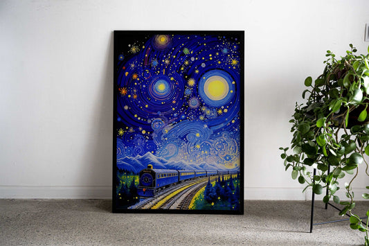 Starry Night Train Asian Style Poster | Wall Art for Home & Office | High-Quality Print - High-Quality Visual Display