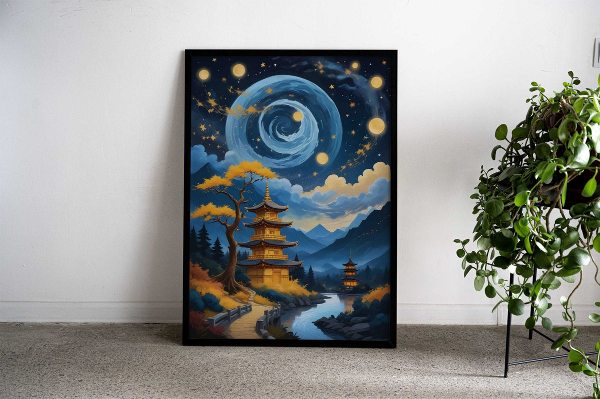 Starry Night bonsai Asian Style Poster | Wall Art for Home & Office | High-Quality Print - High-Quality Visual Display