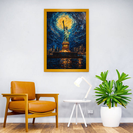 Statue of Liberty Night Asian Style Poster | Wall Art for Home & Office | High-Quality Print - High-Quality Visual Display