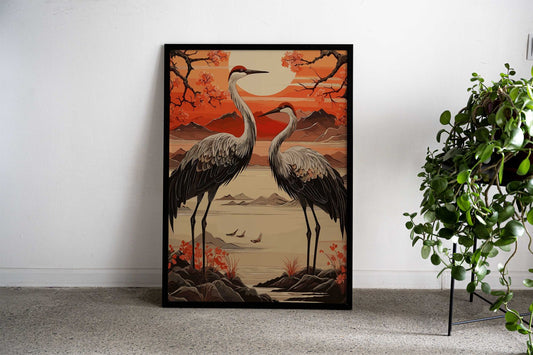 Storks Traditional Japan Asian Style Poster | Wall Art for Home & Office | High-Quality Print - High-Quality Visual Display