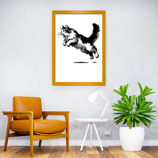 Sumie Cat Pouncing Asian Style Poster | Wall Art for Home & Office | High-Quality Print - High-Quality Visual Display