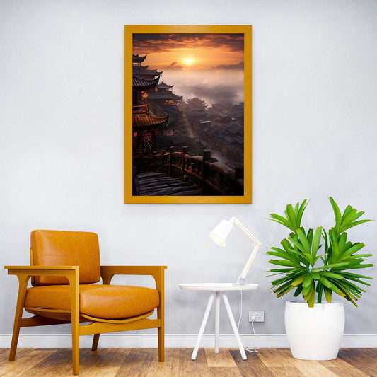 Sunrise Over Chinese Village Asian Style Poster | Wall Art for Home & Office | High-Quality Print - High-Quality Visual Display