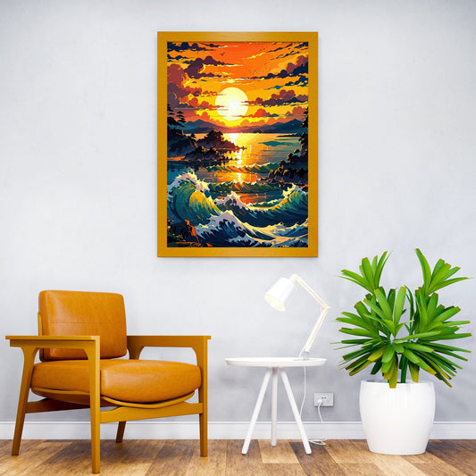 Sunset Ocean Waves Asian Style Poster | Wall Art for Home & Office | High-Quality Print - High-Quality Visual Display