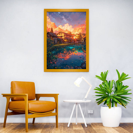 Sunset Over the Village Asian Style Poster | Wall Art for Home & Office | High-Quality Print - High-Quality Visual Display