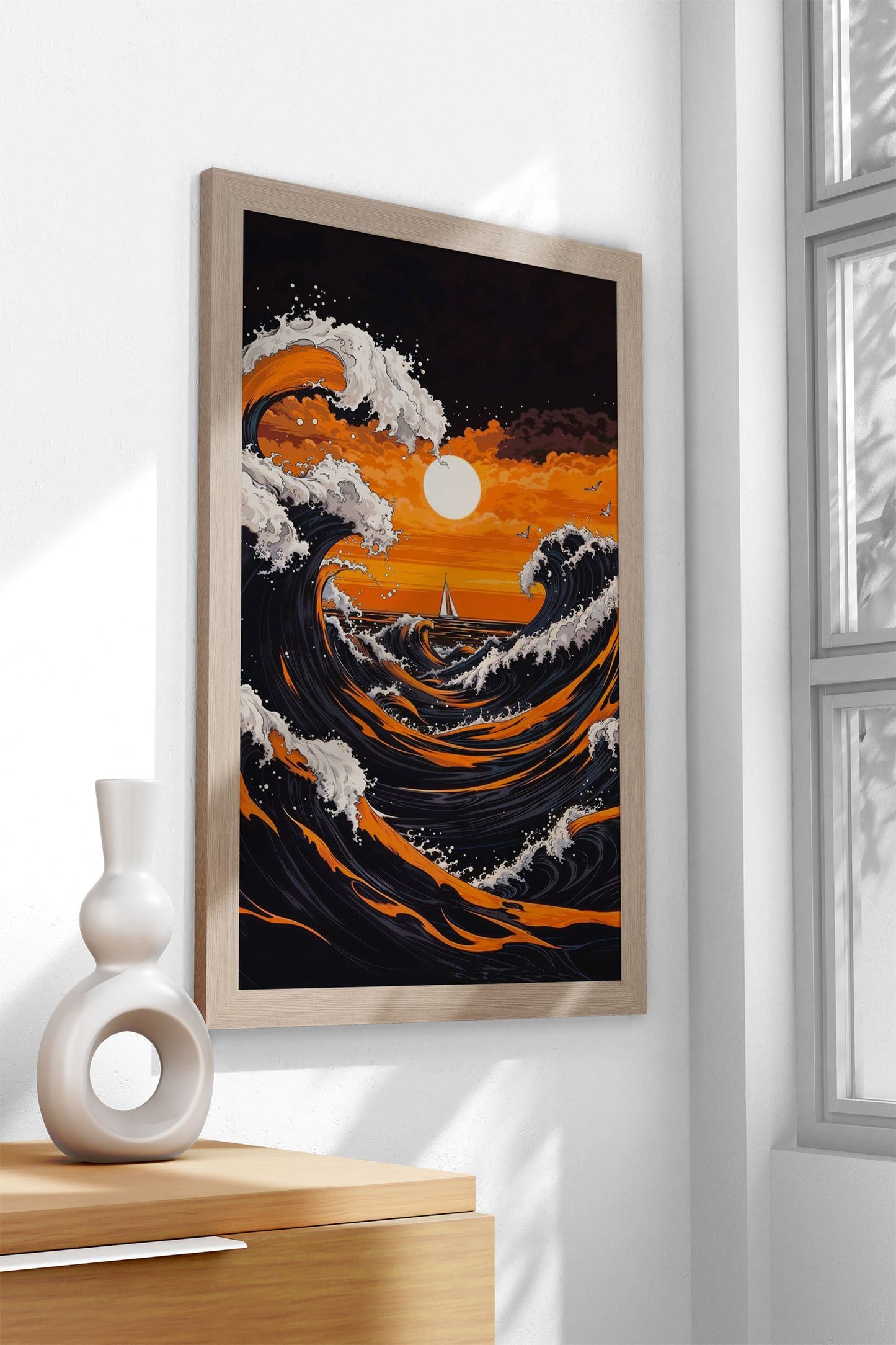 Sunset Waves Asian Style Poster | Wall Art for Home & Office | High-Quality Print - High-Quality Visual Display