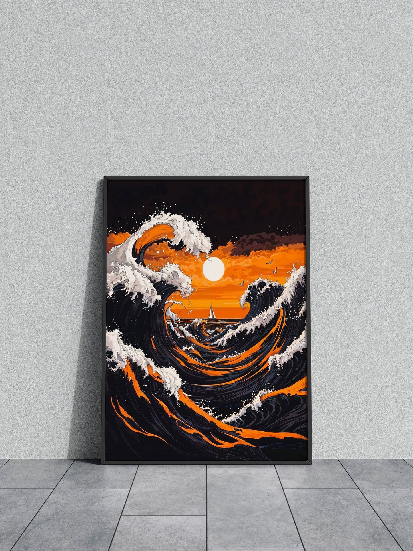Sunset Waves Asian Style Poster | Wall Art for Home & Office | High-Quality Print - High-Quality Visual Display