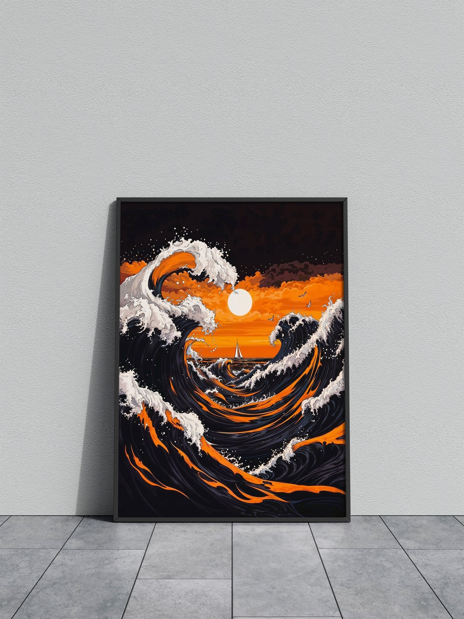 Sunset Waves Asian Style Poster | Wall Art for Home & Office | High-Quality Print - High-Quality Visual Display