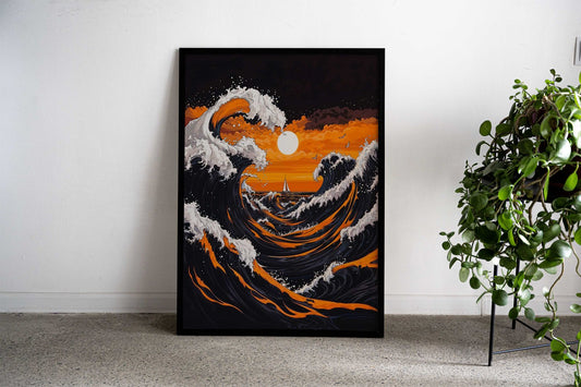 Sunset Waves Asian Style Poster | Wall Art for Home & Office | High-Quality Print - High-Quality Visual Display