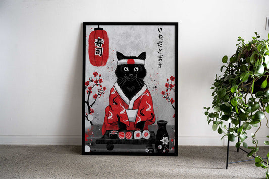 Sushi Cat - Ruby Art Asian Style Poster | Wall Art for Home & Office | High-Quality Print - High-Quality Visual Display