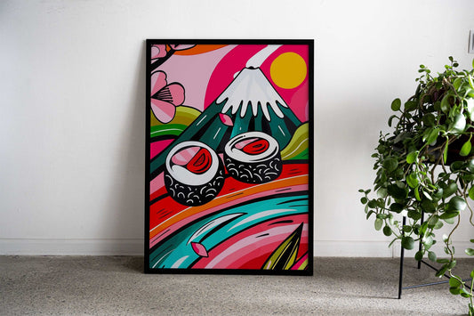 Sushi and Fuji Pop Art Asian Style Poster | Wall Art for Home & Office | High-Quality Print - High-Quality Visual Display