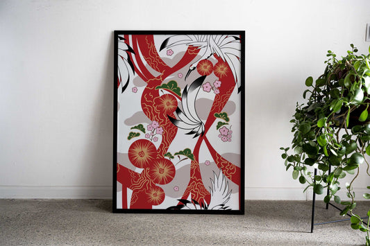 Swan with floral ribbon Asian Style Poster | Wall Art for Home & Office | High-Quality Print - High-Quality Visual Display