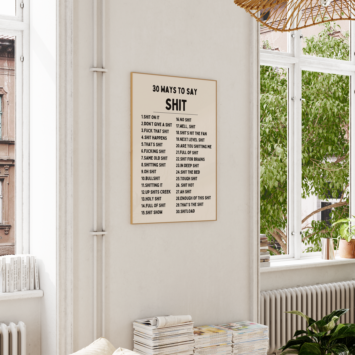 30 Ways To Say Shit | Black and Cream | Art Print - High-Quality Premium Wall Art Decor Sticker