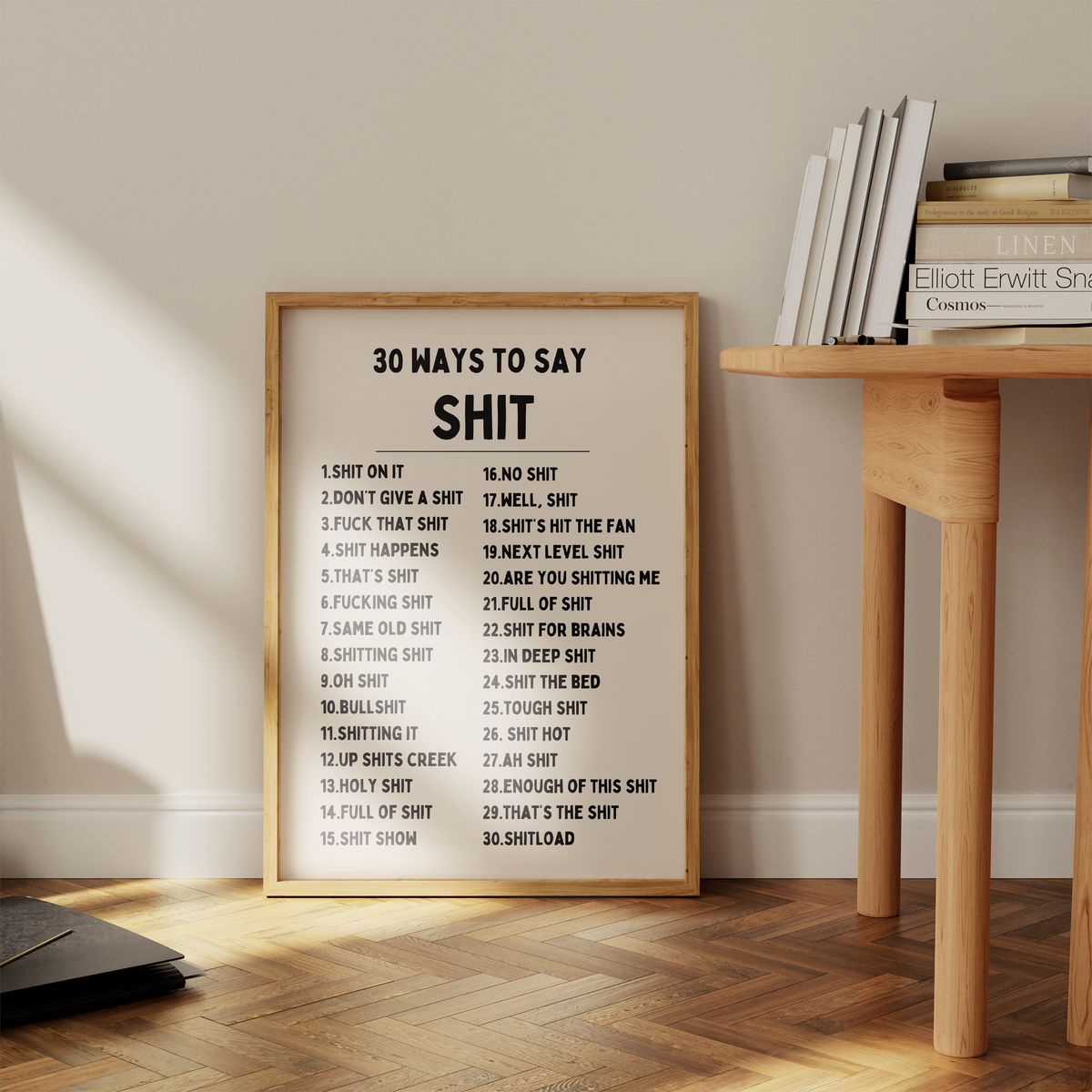 30 Ways To Say Shit | Black and Cream | Art Print - High-Quality Premium Wall Art Decor Sticker