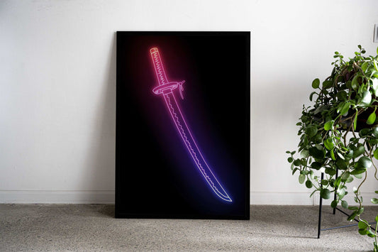 Sword Japan Neon Asian Style Poster | Wall Art for Home & Office | High-Quality Print - High-Quality Visual Display