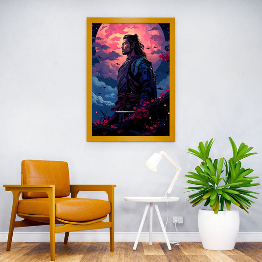 Synth Samurai Pixel Art Asian Style Poster | Wall Art for Home & Office | High-Quality Print - High-Quality Visual Display
