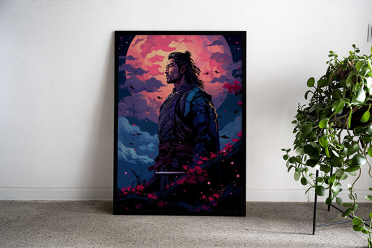 Synth Samurai Pixel Art Asian Style Poster | Wall Art for Home & Office | High-Quality Print - High-Quality Visual Display