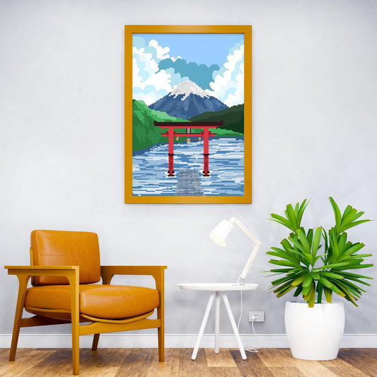 TORII GATE FUJIYAMA PIXEL Asian Style Poster | Wall Art for Home & Office | High-Quality Print - High-Quality Visual Display