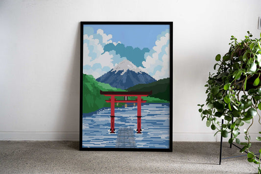 TORII GATE FUJIYAMA PIXEL Asian Style Poster | Wall Art for Home & Office | High-Quality Print - High-Quality Visual Display