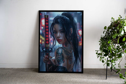 Tattooed Samurai Girl Asian Style Poster | Wall Art for Home & Office | High-Quality Print - High-Quality Visual Display