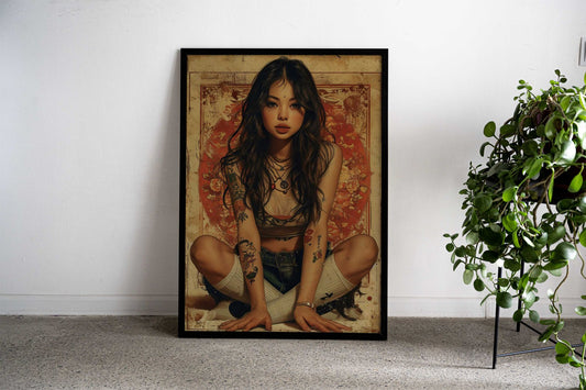 Tattooed Woman in Vintage Style Asian Style Poster | Wall Art for Home & Office | High-Quality Print - High-Quality Visual Display