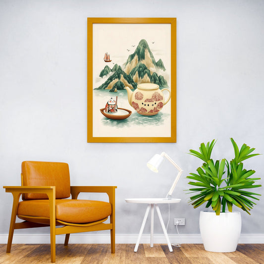 Teapot and Shiro-Nuri in Landscape Asian Style Poster | Wall Art for Home & Office | High-Quality Print - High-Quality Visual Display