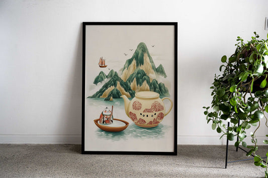 Teapot and Shiro-Nuri in Landscape Asian Style Poster | Wall Art for Home & Office | High-Quality Print - High-Quality Visual Display